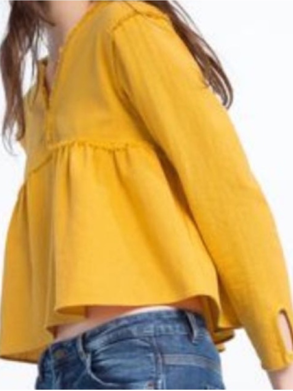 ZARA Mustard Yellow Peplum Babydoll Blouse Long Sleeve Size M